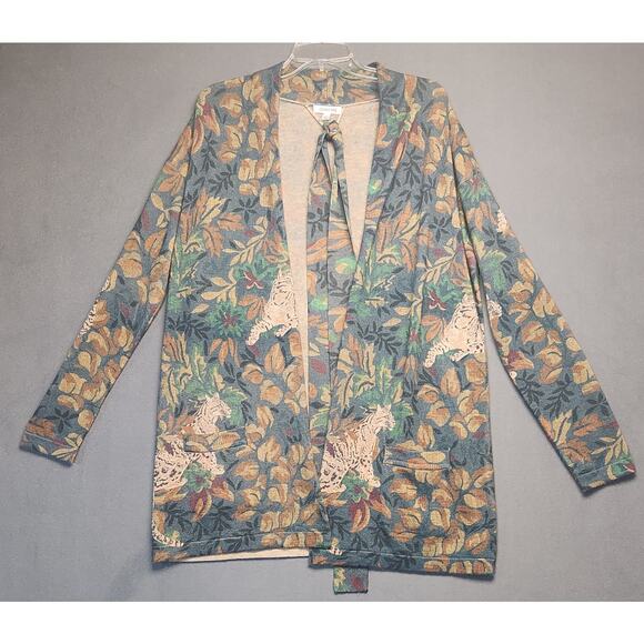 Johnny Was Womens Boho Open Cardigan Medium Wool Cashmere Belted Jungle Leopard - Picture 3 of 7